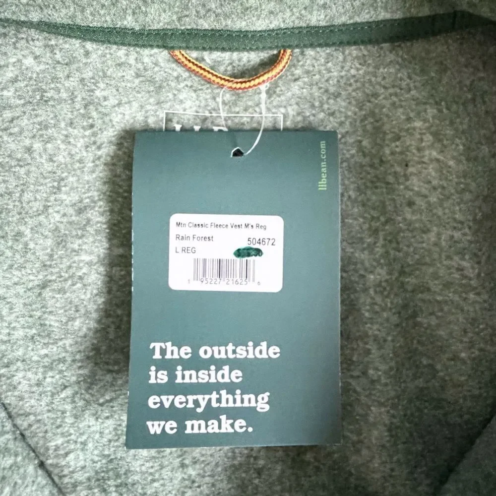 🍀 NWT L.L. Bean Men's Mountain Classic Fleece Vest Size Large Rain Forest